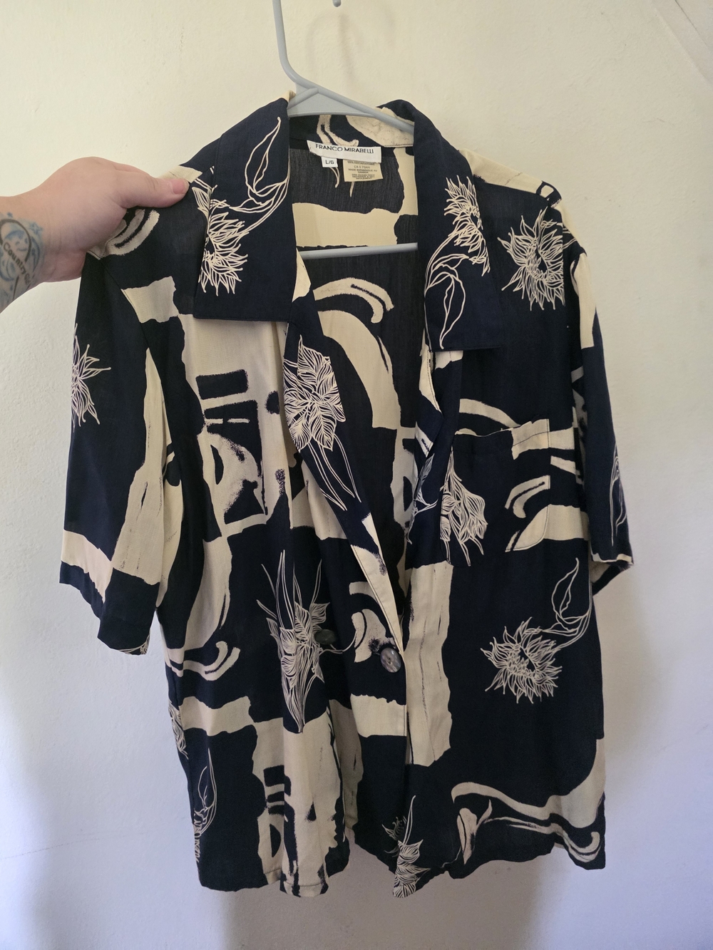Navy & Cream Floral Short-Sleeve Dress Shirt